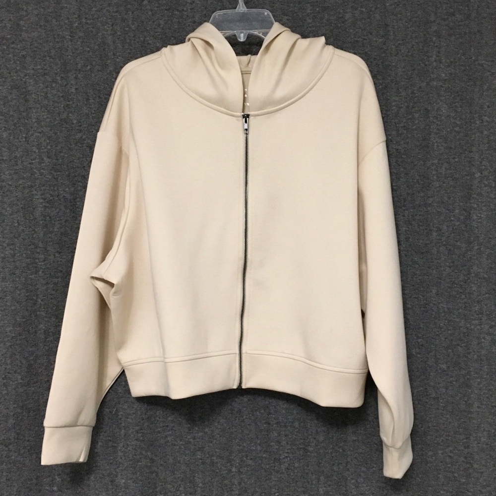 A New Day Women's Size 2X Cream Zip-Up Crop Hoodie Hooded Sweat Jacket